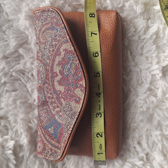 Vintage Brown Paisley Envelope Snap Leather Vinyl Wallet Pouch Clutch - Picture 11 of 15